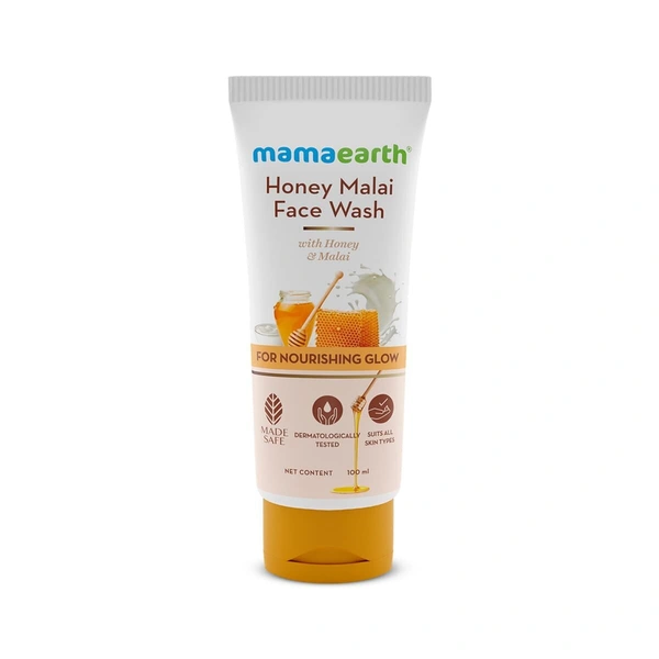 MAMAEARTH Mamaearth Honey Malai Face Wash with Honey & Malai For Nourishing Glow 100 ml | For all skin types, Best Suits Dry Skin, Combination Skin, Non Drying Gentle Cleanser, No Parabens, No Sulphates