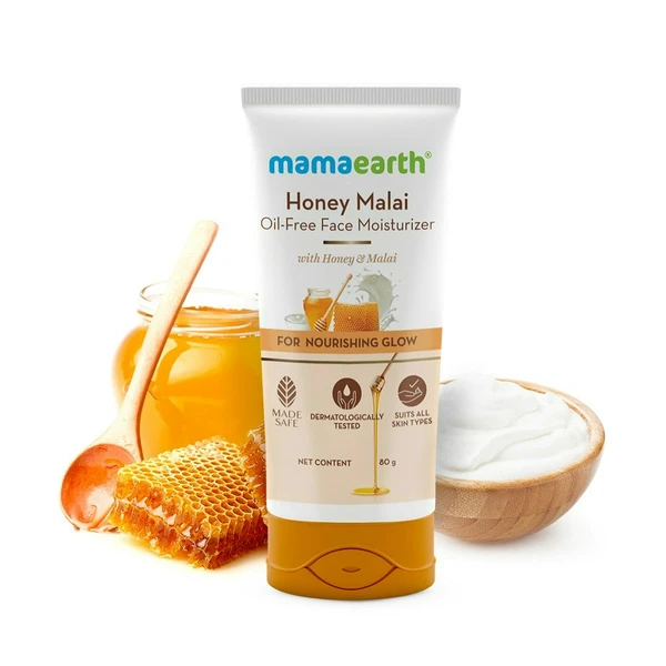 MAMAEARTH Mamaearth Honey Malai Oil-Free Face Moisturizer with Honey & Malai For Nourishing Glow - 80 g | Deeply Moisturizes Skin | Non-Greasy Formula