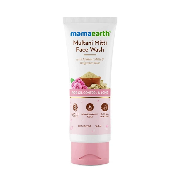 MAMAEARTH Mamaearth Multani Mitti Face Wash with Multani Mitti & Bulgarian Rose For Oil Control & Acne - 100 ml