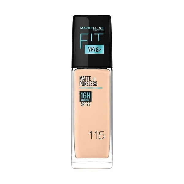 MAYBELLINE Maybelline New York Liquid Foundation, Matte Finish, With SPF, Absorbs Oil, Fit Me Matte + Poreless, 115 Ivory, 30ml