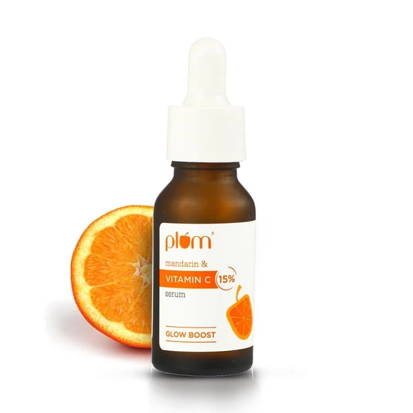 PLUM Plum 15% Vitamin C Face Serum For Glowing Skin | Brightening Serum for Dark Spots | For Dull Skin | With Mandarin | Beginner Friendly, For All Skin Types | 100% Vegan | 20 ml