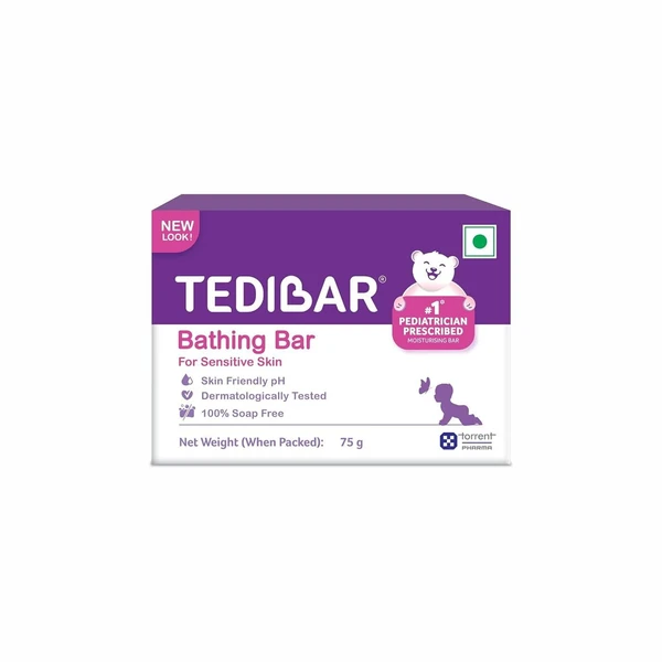 Tedibar Moisturising Baby Bathing Bar 75g(Pack of 1) with Skin Friendly PH|100% Soap Free|Prevents Dryness & Rashes|Dermatologically Tested