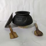 Black Cooking  Handi Approx 2 Litre With Wooden Accessories
