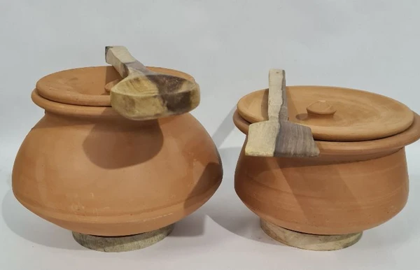 Red Cooking Combo Handi &bhagona (2&3 Litre) With Wooden Accessories