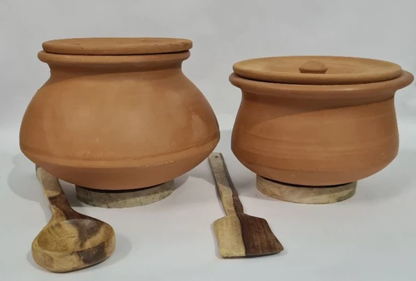 Red Cooking Combo Handi &bhagona (2&3 Litre) With Wooden Accessories