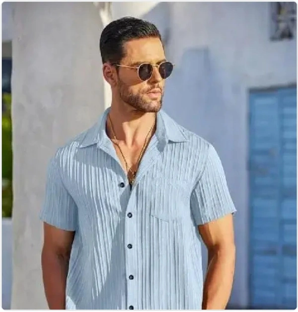 Stylish Cotton Blend Casual Shirt For Men - Cyan Aqua