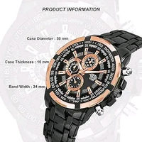 Title: Men's Luxury Chronograph Sports Watch with Black Stainless Steel Band - Black