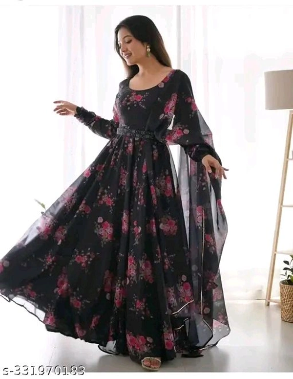 Black georgette gown with a floral print - XS