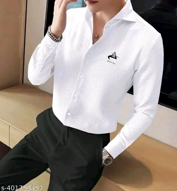 Royal WAFFLE TEXTURE LONG SLEEVE SHIRT - White, S