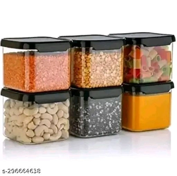 F s Airtight Plastic Square Container Set For Kitchen Storage -500ml Containers Unbreakable & Air-Tight Design Container & Containers Set  ( Set Black ,Set Of 6)