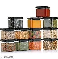F s Airtight Plastic Square Container Set For Kitchen Storage -500ml Containers Unbreakable & Air-Tight Design Container & Containers Set  ( Set Black ,Set Of 6)