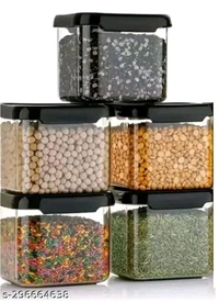 F s Airtight Plastic Square Container Set For Kitchen Storage -500ml Containers Unbreakable & Air-Tight Design Container & Containers Set  ( Set Black ,Set Of 6)