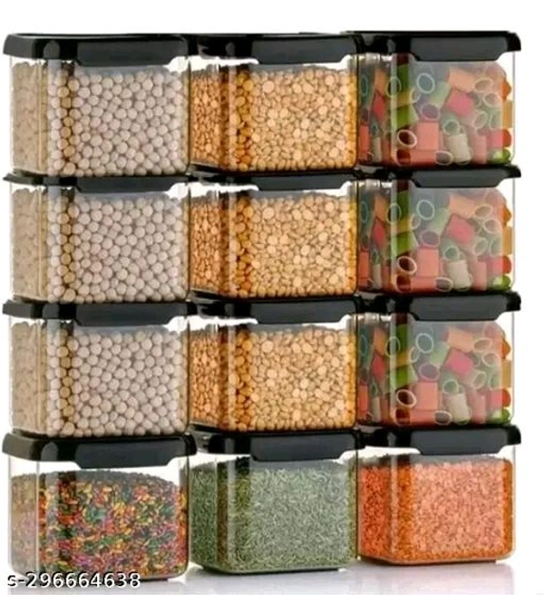 F s Airtight Plastic Square Container Set For Kitchen Storage -500ml Containers Unbreakable & Air-Tight Design Container & Containers Set  ( Set Black ,Set Of 6)