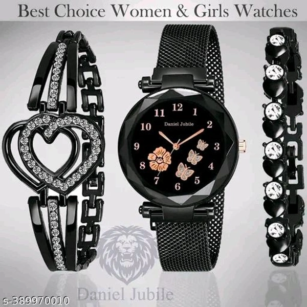 Daniel Jubile D J Rose Girls Watches With Bracelets - Black, Free Size
