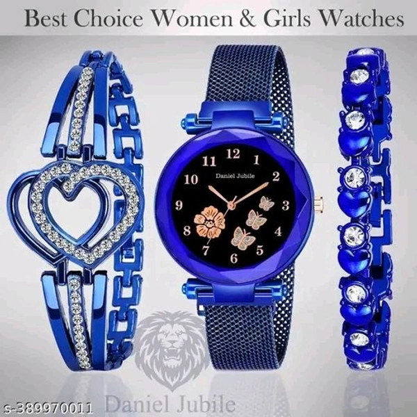 Daniel Jubile D J Rose Girls Watches With Bracelets - Blue, Free Size