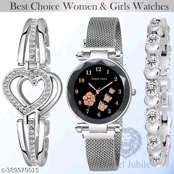 Daniel Jubile D J Rose Girls Watches With Bracelets - Silver, Free Size