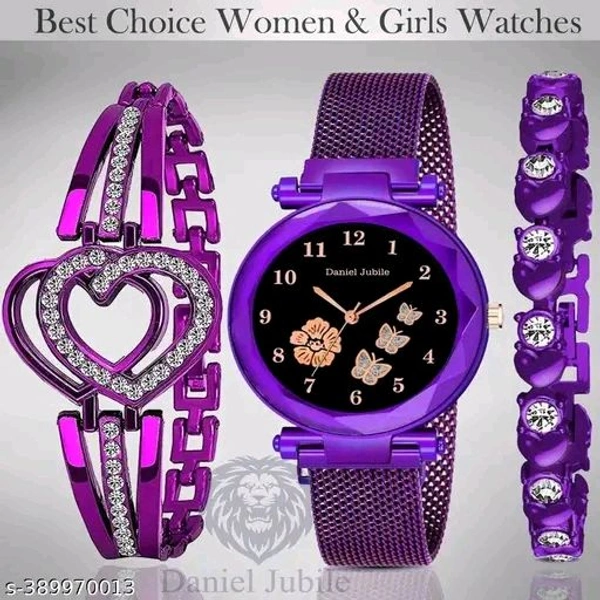 Daniel Jubile D J Rose Girls Watches With Bracelets - Purple, Free Size