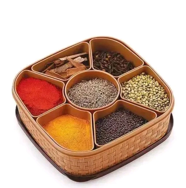 KP Square Masala Box Spice Box, Plastic Square 7 Sections