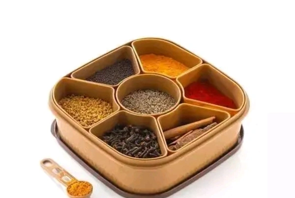 KP Square Masala Box Spice Box, Plastic Square 7 Sections