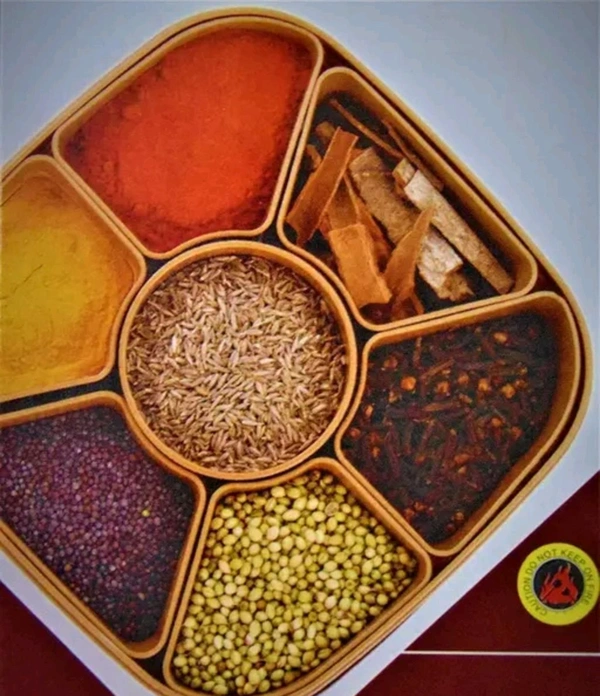 KP Square Masala Box Spice Box, Plastic Square 7 Sections