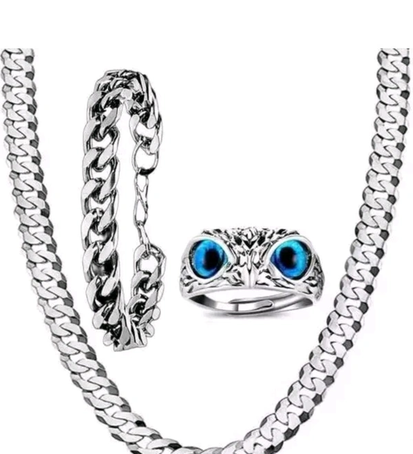 Classic Stainless Steel Silver Chain, Necklace Silver Plated Chain For Men And Ring(pack Of 3)