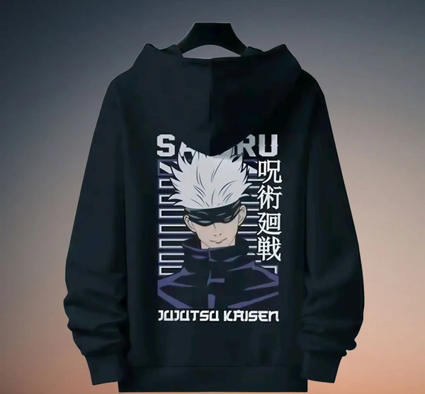 Mens Anime Printed Hoodies 220GSM Fleece - Black, L