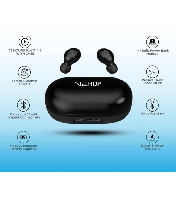  PowerBank Earbuds, Bluetooth True Wireless  - Black