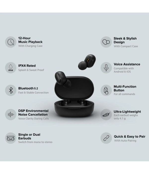 Buds Mini In Ear True Wireless (TWS) 25 Hours Playback IPX4(Splash & Sweat Proof) - Black