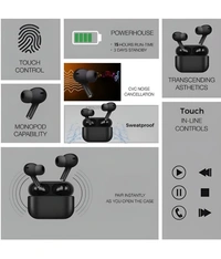 Airbuds Bluetooth True Wireless (TWS) In Ear 25 Hours Playback Powerfull bass,Fast charging IPX4 - Black