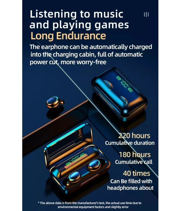 PowerBank Earbuds, On Ear True Wireless (TWS) 280 Hours Playback IPX4(Splash & Sweat Proof) Powerfull bass - Black