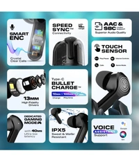  Ultrapods Bluetooth True Wireless (TWS) In Ear 30 Hours Playback Fast charging,Powerfull bass IPX4 - Black