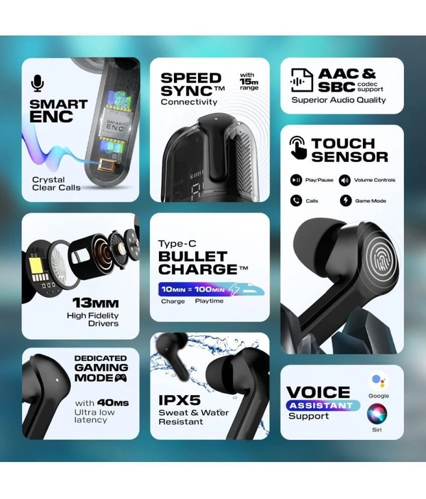  Ultrapods Bluetooth True Wireless (TWS) In Ear 30 Hours Playback Fast charging,Powerfull bass IPX4 - Black