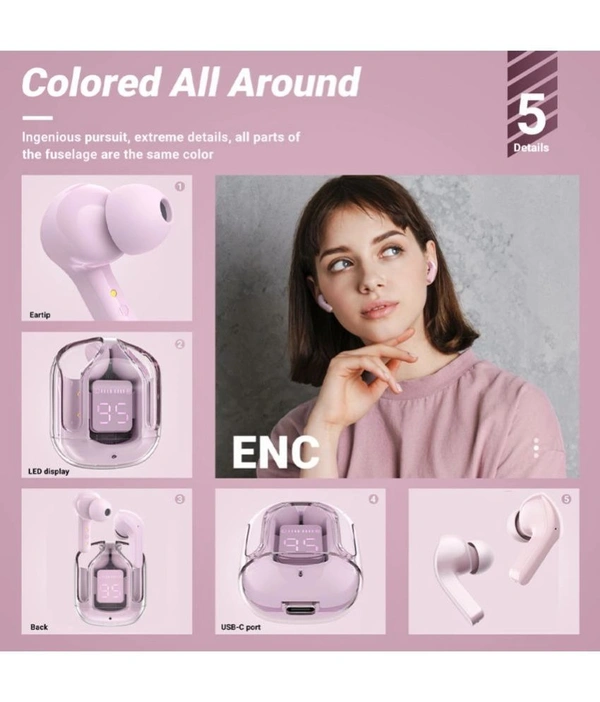 Ultrapods Bluetooth True Wireless (TWS) In Ear 30 Hours Playback Low Latency,Powerfull bass IPX4(Splash & Sweat Proof) - Pink
