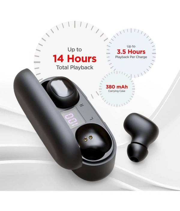  AirBuds In Ear True Wireless (TWS) 20 Hours Playback IPX4(Splash & Sweat Proof) Powerfull bass,Fast charging - Black