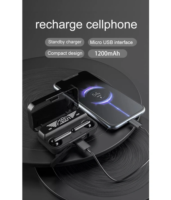 PowerBank Earbuds, In Ear True Wireless (TWS) 280 Hours Playback IPX4(Splash & Sweat Proof) Auto pairLight weight - Black