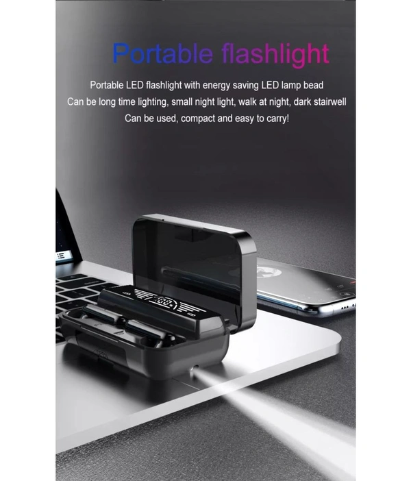 PowerBank Earbuds, In Ear True Wireless (TWS) 280 Hours Playback IPX4(Splash & Sweat Proof) Auto pairLight weight - Black