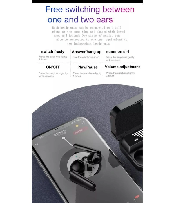 PowerBank Earbuds, In Ear True Wireless (TWS) 280 Hours Playback IPX4(Splash & Sweat Proof) Auto pairLight weight - Black