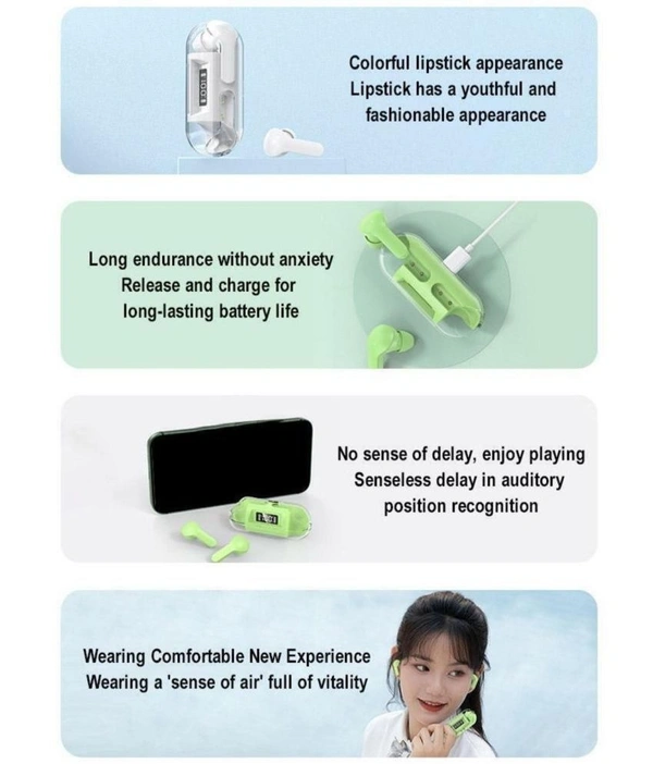  Capsule Bluetooth True Wireless (TWS) In Ear 30 Hours Playback Low Latency,Powerfull bass IPX4(Splash & Sweat Proof) - Green