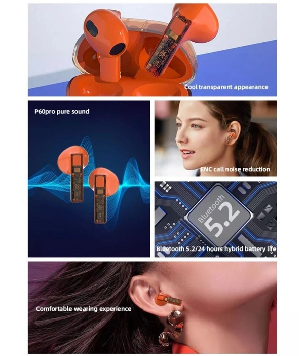  PRO Transparent TWS In Ear True Wireless (TWS) 25 Hours Playback IPX4(Splash & Sweat Proof) Low Latency,Powerfull bass - Green