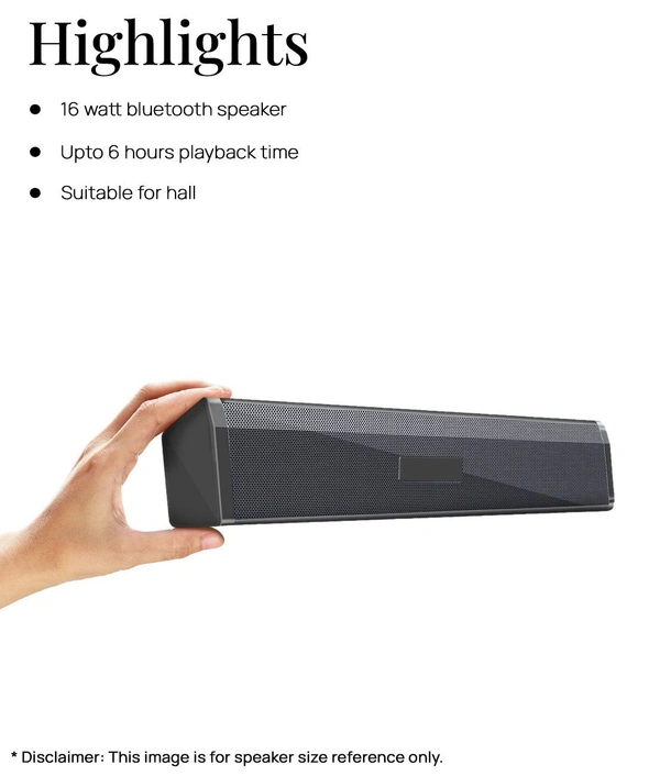  16W SoundBar 16 W Bluetooth Speaker Bluetooth v5.0 with SD card Slot,USB,Aux Playback Time 6 hrs - Black