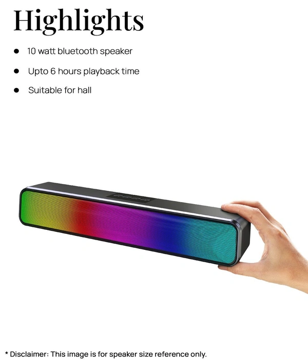  RGb Light 10 W Bluetooth Speaker Bluetooth v5.0 with USB,SD card Slot,Aux Playback Time 6 hrs - Black
