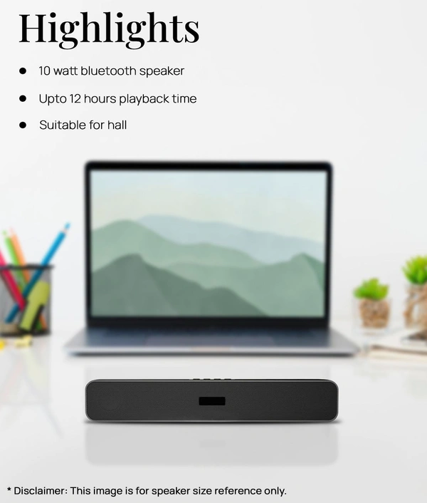  SoundBar 10 W Bluetooth Speaker Bluetooth v5.0 with USB,SD card Slot,Aux Playback Time 12 hrs - Black