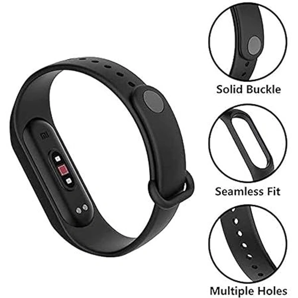 Silicone Adjustable Band Strap Compatible with Mi Band 5 Strap & Mi Band 6 Strap Smart Band Replacement- Black - Black