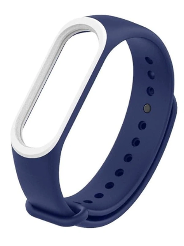 Adjustable Silicone Band Strap Compatible with Mi band 3 Strap/Mi band 4 Strap- NavyBlue White (Not for Mi band 1/2) - Navy Blue