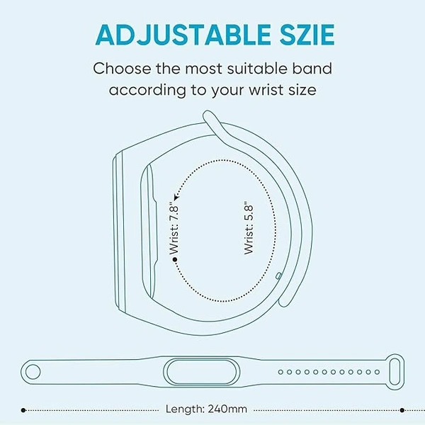 Adjustable Silicone Band Strap Compatible with Mi band 3 Strap/Mi band 4 Strap- NavyBlue White (Not for Mi band 1/2) - Navy Blue