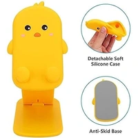  Universal Cartoon Mobile Tabletop Phone Stand with Multi-Angle Adjustable Phone Desk Tablet Stand for Watching Videos, Movies Online Classes- Yellow Chicken - Yellow