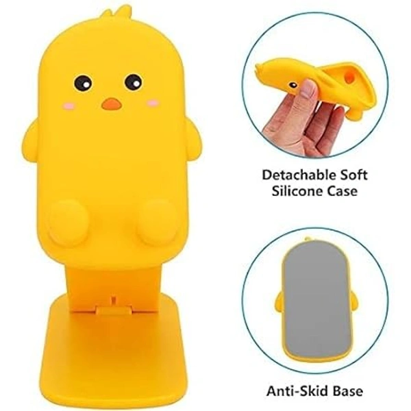  Universal Cartoon Mobile Tabletop Phone Stand with Multi-Angle Adjustable Phone Desk Tablet Stand for Watching Videos, Movies Online Classes- Yellow Chicken - Yellow