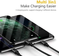 3.1 Amp 3 in 1 Nylon Braided Fast Charging Multi Charger Cable for Micro USB, Type C and iPhone iOS Devices Connector (1 M, Black) - Black
