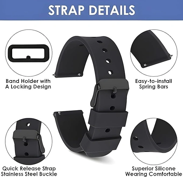 Silicone 20MM Watch Straps Compatible with Samsung Galaxy Watch 4/ Watch 5, Amazfit GST2 Mini,Amazfit Bip/Bip U/Pro/Lite,Amazfit GTS/ 2/2e,Bip S Compatible with All 20MM Watch (Black) - Black