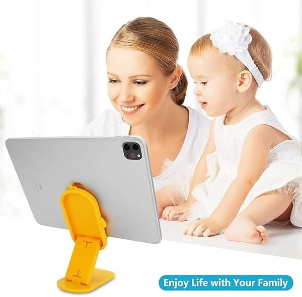 Cartoon Universal Mobile Holder for Desk Tabletop Mobile Stand with Multiple-Angle Adjustable Phone Tablet Stand for Movies Watching Videos Online Class- Yellow Bear - Yellow
